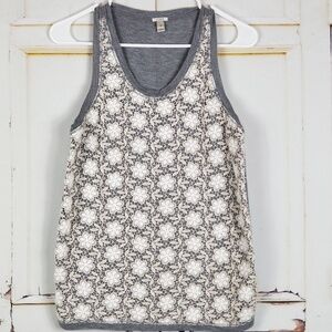 J. Crew Gray Tank with Cream Lace Overlay